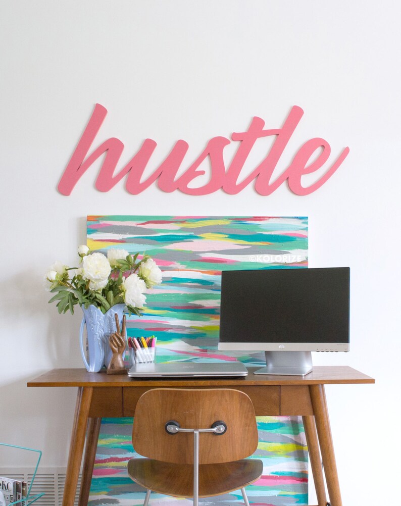 Hustle wall art office wall decor Hustle motivational sign Etsy