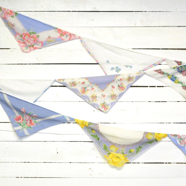 Spring Celebration - Vintage Hankie Bunting - Wedding Garland - Spring Decoration - Blue and White Colors - Ready to Ship