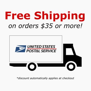 May include: Free shipping on orders of $35 or more. A black delivery truck with the United States Postal Service logo on the side.