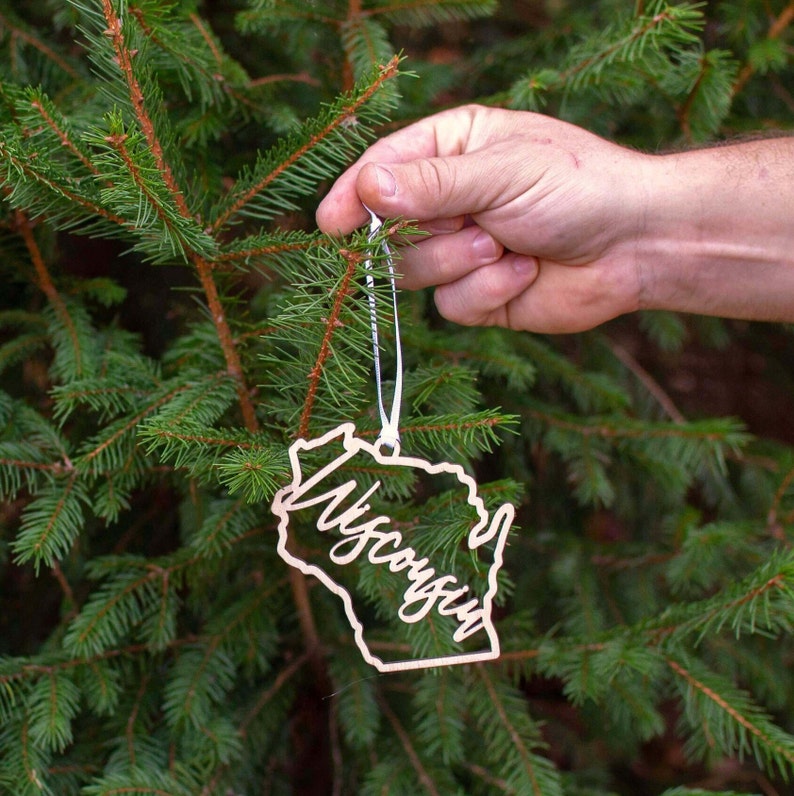 Wooden Wisconsin Ornament Christmas Gifts - WI State Vacation Travel Souvenir