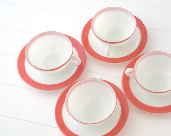 Vintage Pyrex Tea Cups and Saucers Pyrex Pink Flamingo Mid Etsy