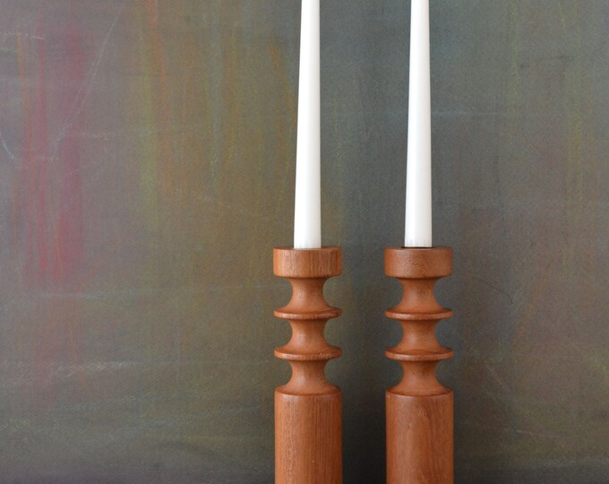 Danish Modern Candle Holders - Turned Wood Teak Candlesticks - Mid ...