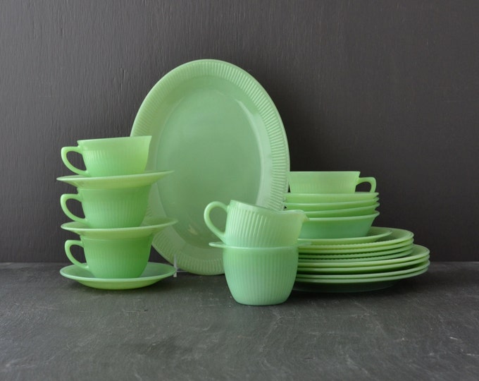 Fire King Jadeite Jane Ray Pattern Jadite Dinnerware Set Etsy