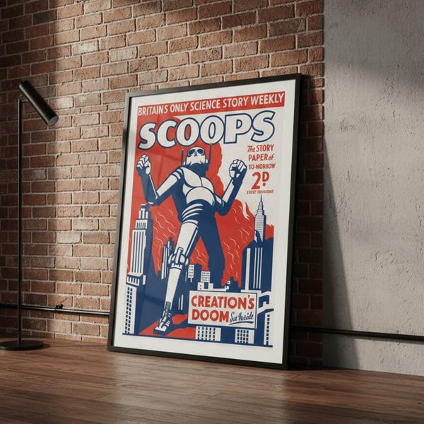 1930s Sci-Fi Robot Poster | Vintage Pulp Magazine Cover Art | NO FRAME |