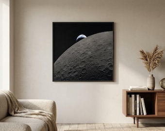 Artemis II “A Setting Earth” • NASA Lunar Photography • Earthrise Wall Art • Moon Surface Space Decor • Astronaut View Poster | No Frame |