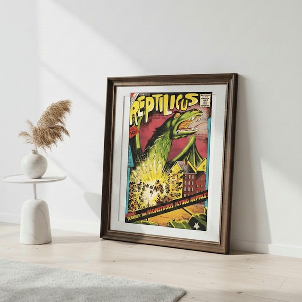 Reptilicus Comic Cover Art Print • 1960s Kaiju Monster Poster | NO FRAME |