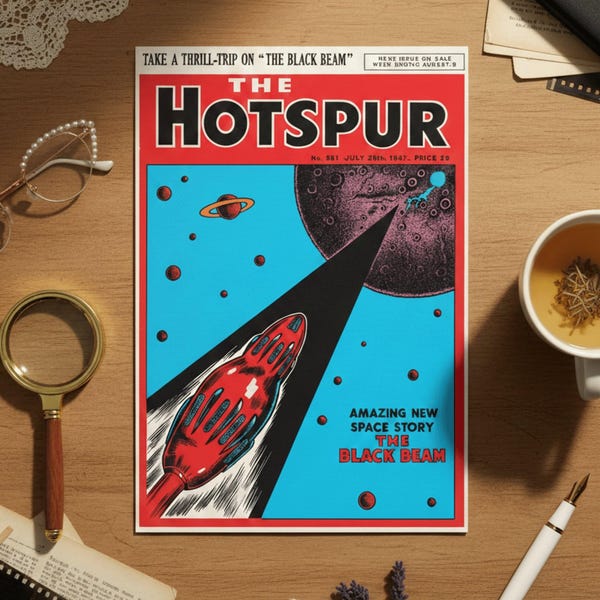 Vintage 1947 Sci-Fi Comic Print • The Hotspur Black Beam | NO FRAME |