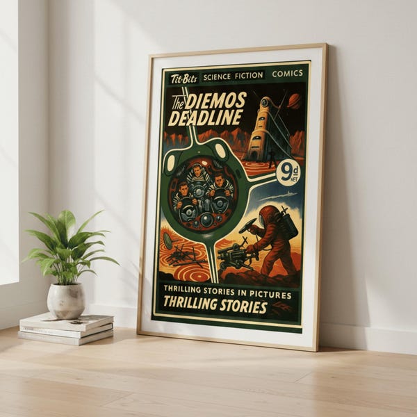 The Diemos Deadline • 1953 Sci‑Fi Comic Cover • Retro Space Adventure Wall Art | NO FRAME |