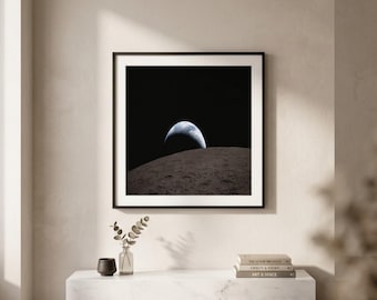 Artemis II "Earthset" Photo 2026 • Orion Spacecraft View of Earth Setting Over Moon Ohm Crater Lunar Horizon Print NASA Space | No Frame |