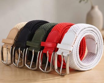 Elastic Stretch Belt | Different Woven Waist Belt with Silver Buckle | Unisex Adjustable Fashion Accessory