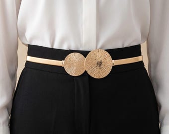 Gold Elastic Waist Belt | Minimalist Thin Metallic Dress Belt | Elegant Adjustable Waist Accessory | Wedding & Gift Belt
