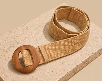 Woven Stretch Waist Belt | Boho Round Buckle Belt | Adjustable Wide Dress Cincher | Gift for Her