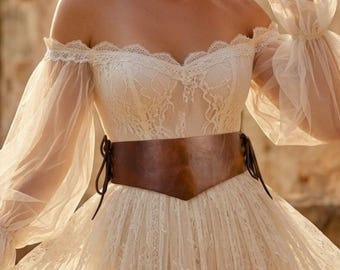 Wide Faux Leather Corset Belt | Medieval Gothic Lace-Up Waist Cincher | Renaissance Festival