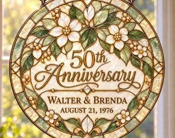 Personalized 50th Anniversary Stained Glass Suncatcher, Custom Couple Names & Date, Golden Wedding Gift for Parents, Window Hanging