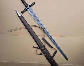 Personalized 5160 spring steel Handmade Medieval Fantasy Sword with Scabbard – Steel Knight Sword, Collector Display Sword, Gift for him