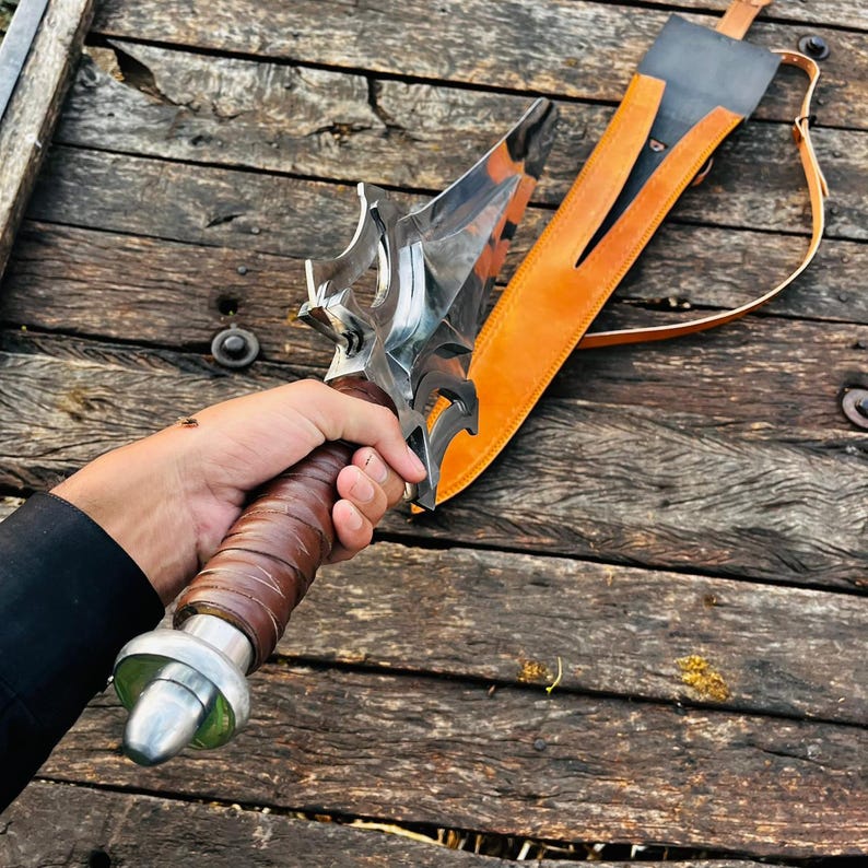 Close up of leather sheath stitching and finishing showing durability and attention to detail. The sheath is designed to securely hold the knife while maintaining a premium look. This combination makes the product suitable for collectors and as a gift for husband.