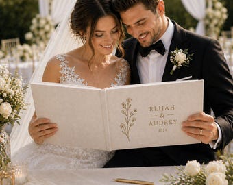 Libro de firmas personalizado para bodas en lino, regalo personalizado para aniversarios de compromiso