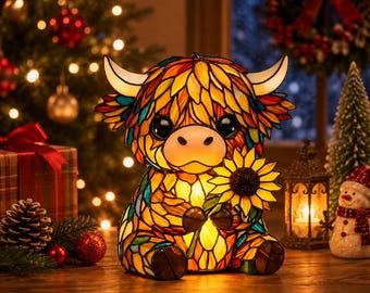 Colorful Highland Cow LED Night Light, Cute Cow Table Lamp, Resin Animal Night Light, Cozy Bedroom Decor, Cow Lover Gift, Unique Home Decor