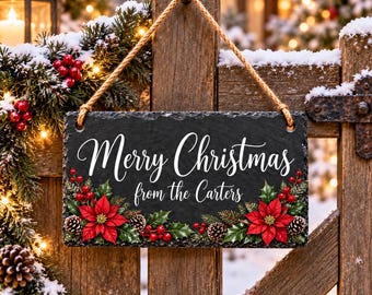 Personalized Christmas Garden Slate Sign, Custom Family Name Holiday Plaque, Outdoor Christmas Decor