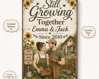 Personalized Couple Garden Metal Sign, Custom Names Year, Rustic Farmhouse Decor