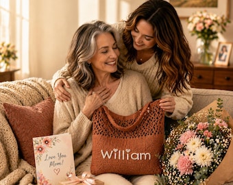 Bolso de punto personalizado, bolso de hombro de ganchillo con nombre personalizado, estilo vintage.
