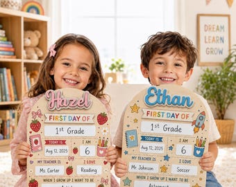 Tablero personalizado para el primer día de clases, letrero reutilizable para la vuelta al cole, accesorio personalizado para fotos escolares, recuerdo para niño o niña de preescolar.