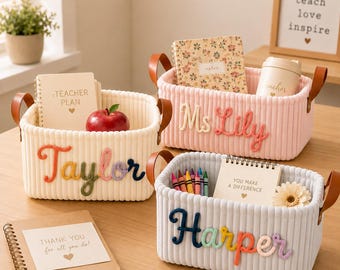 Cesta personalizada para profesores, cesta de almacenamiento con nombre personalizado, regalo de agradecimiento para profesores, regalo de fin de curso para profesores, organizador de aula