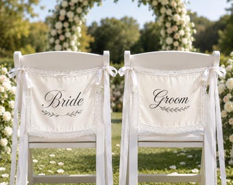 Letrero personalizado para silla de boda, decoración de encaje para sillas de novios, pancarta personalizada de "Recién casados", decoración para la mesa de los novios