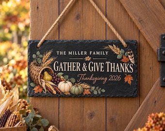 Personalized Thanksgiving Slate Sign, Custom Family Harvest Decor, Outdoor Welcome Gift