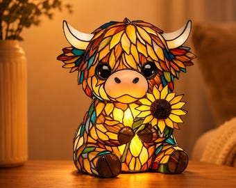 Buntes Highland Kuh LED-Nachtlicht, niedliche Kuh Tischlampe, Harz Tier Nachtlicht, gemütliches Schlafzimmer Dekor, Kuh-Liebhaber-Geschenk, einzigartiges Wohndekor