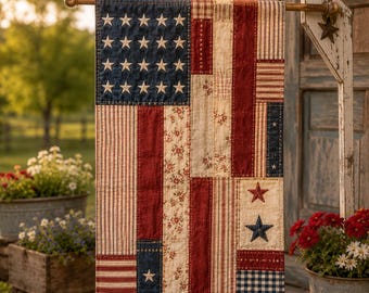 Bandera rústica estadounidense para jardín, bandera patriótica de doble cara para patio estilo granja, decoración para el porche del 4 de julio, bandera exterior de estilo americano