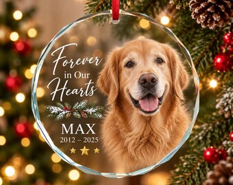 Personalized Pet Memorial Ornament, Custom Pet Photo Crystal Christmas Ornament, Dog Loss Gift, Pet Remembrance Keepsake