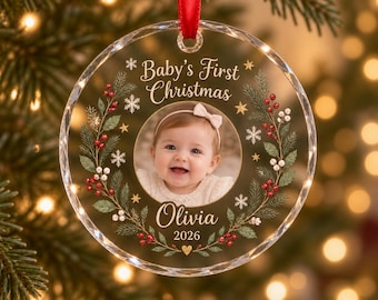 Personalized Baby's First Christmas Crystal Ornament, Custom Photo Keepsake (2026)