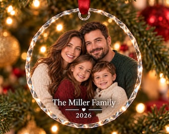Personalized Family Photo Custom Keepsake Ornament, Holiday Gift, Crystal Design