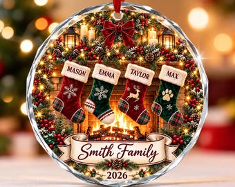 Personalized Family Crystal Christmas Ornament with Names and Year