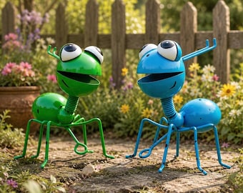 Decoración de jardín de hormigas de metal, escultura de hierro colorida, arte de jardín exterior caprichoso