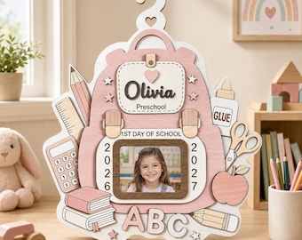 Letrero personalizado de regreso a clases, recuerdo de madera del primer día de clases con nombre y foto personalizados, colgador de puerta para preescolar y jardín de infantes.