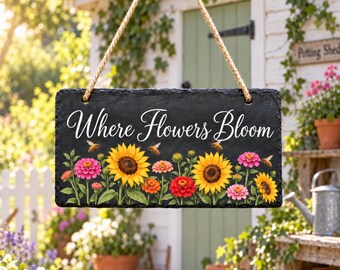 Personalized Slate Garden Sign, Floral Plaque, Gardener Gift (5 Designs)
