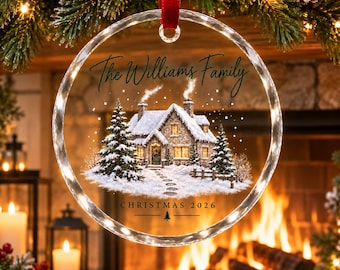 Personalized Family Photo Crystal Ornament, Custom Christmas Keepsake with Family Name and Year
