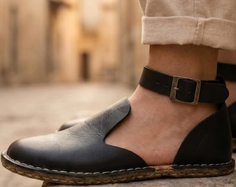 Sandalias de conexión a tierra para mujer, zapatos de conexión a tierra con remache de cobre, sandalias de caída cero - Negro