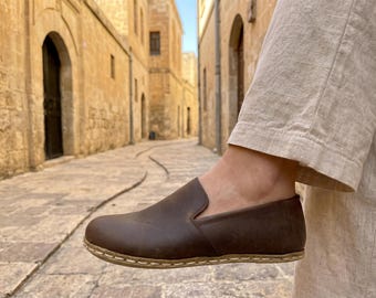 Barefoot Leather Moccasins , Wide Toe Box Grounding Shoes , Earthing Loafers for Women - Dark Brown