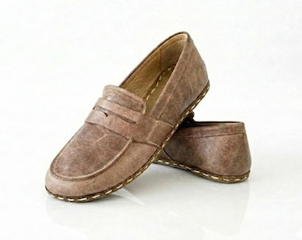 Handmade Leather Grounding Moccasins : Wide Toe Box Shoes - Light Brown