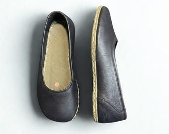 Barefoot Ballet Flats Women, Wide Toe Box Grounding Shoes, Zero Drop Leather Flats -Black