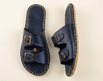 Women Grounding Barefoot Sandals: Wide Toe Box Zero Drop Earthing Slippers - Navy Blue