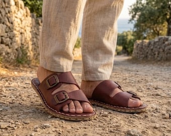 Men's Grounding Barefoot Sandals: Wide Toe Box Genuine Leather Earthing Shoes - Burgundy