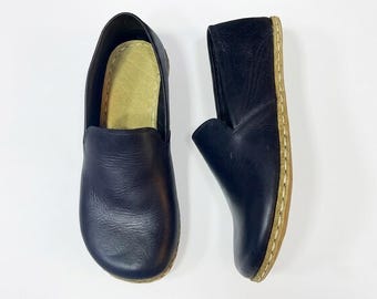 Handmade Leather Grounding Moccasins : Barefoot Earthing Loafers , Wide Toe Box -Black