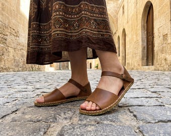 Grounding Sandals For Women : Earthing Shoes with Copper Rivet , Zero Drop Sandals - Crazy Brown