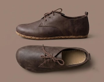 Zapatos Oxford para mujer, calzado minimalista con caída cero, puntera ancha / Marrón oscuro