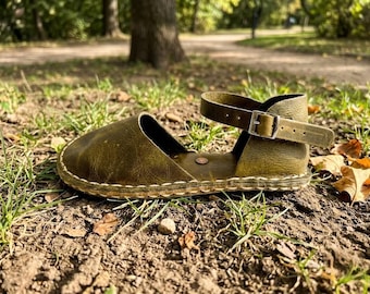 Grounding Sandals For Women Earthing Shoes with Copper Rivet , Zero Drop Sandals - Olive Green