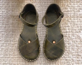 Leather Barefoot Sandals For Women :  Wide Toe Box Grounding Shoes ,  Zero Drop - Renk